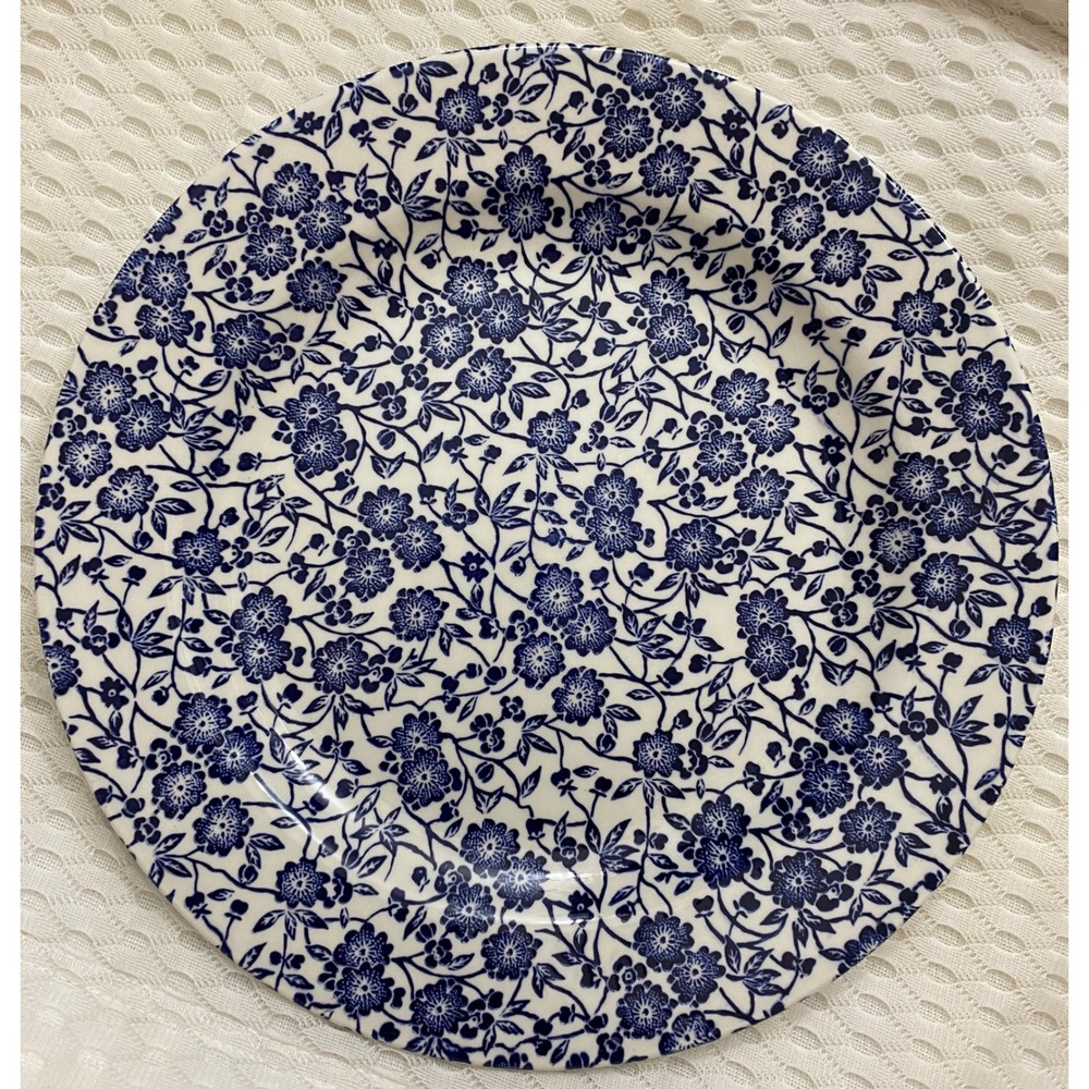 Queens Made in England Blue White Floral Calico Earthenware Dinner Plate